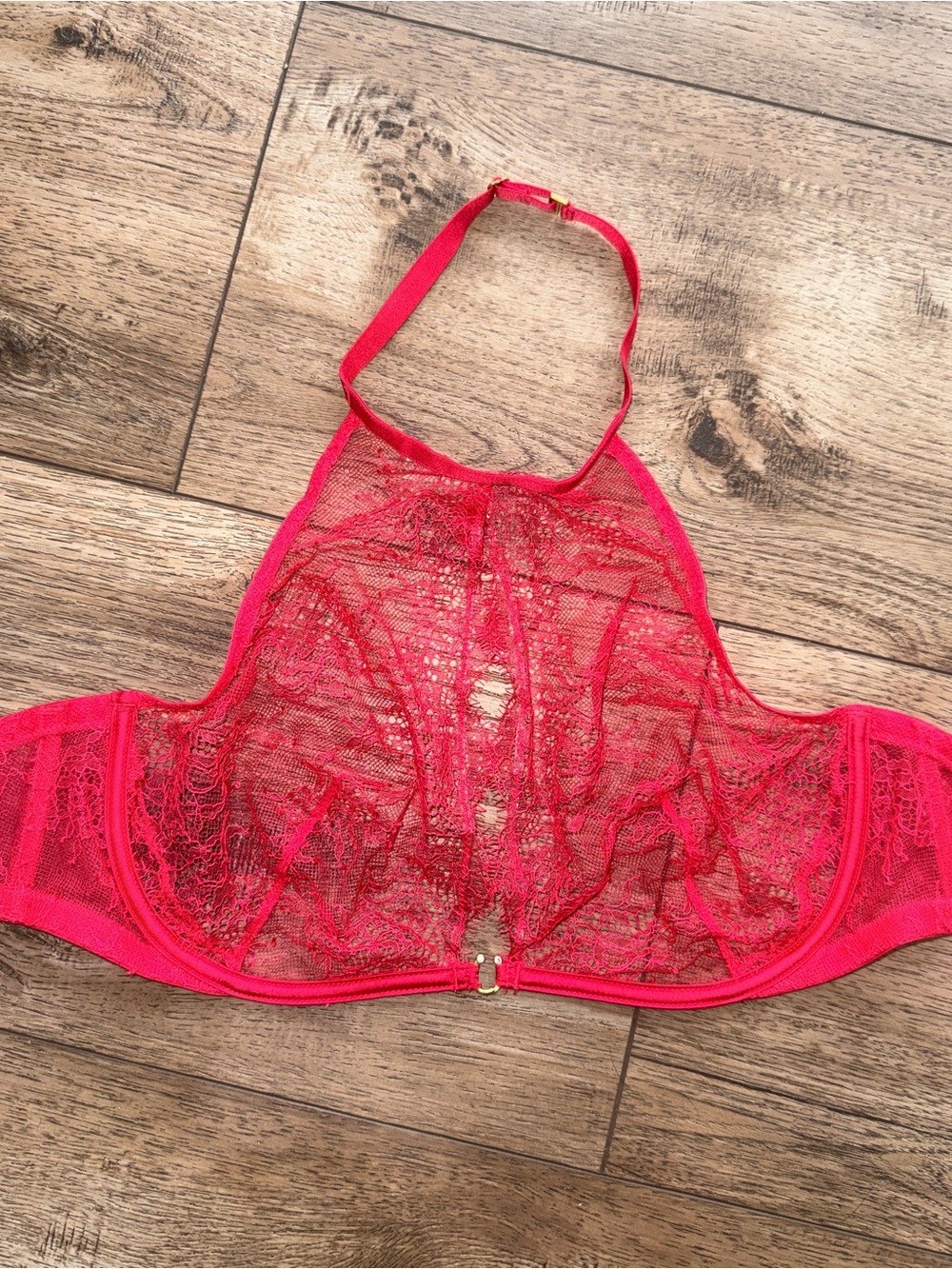 Red Lace Halter Bralette 34C